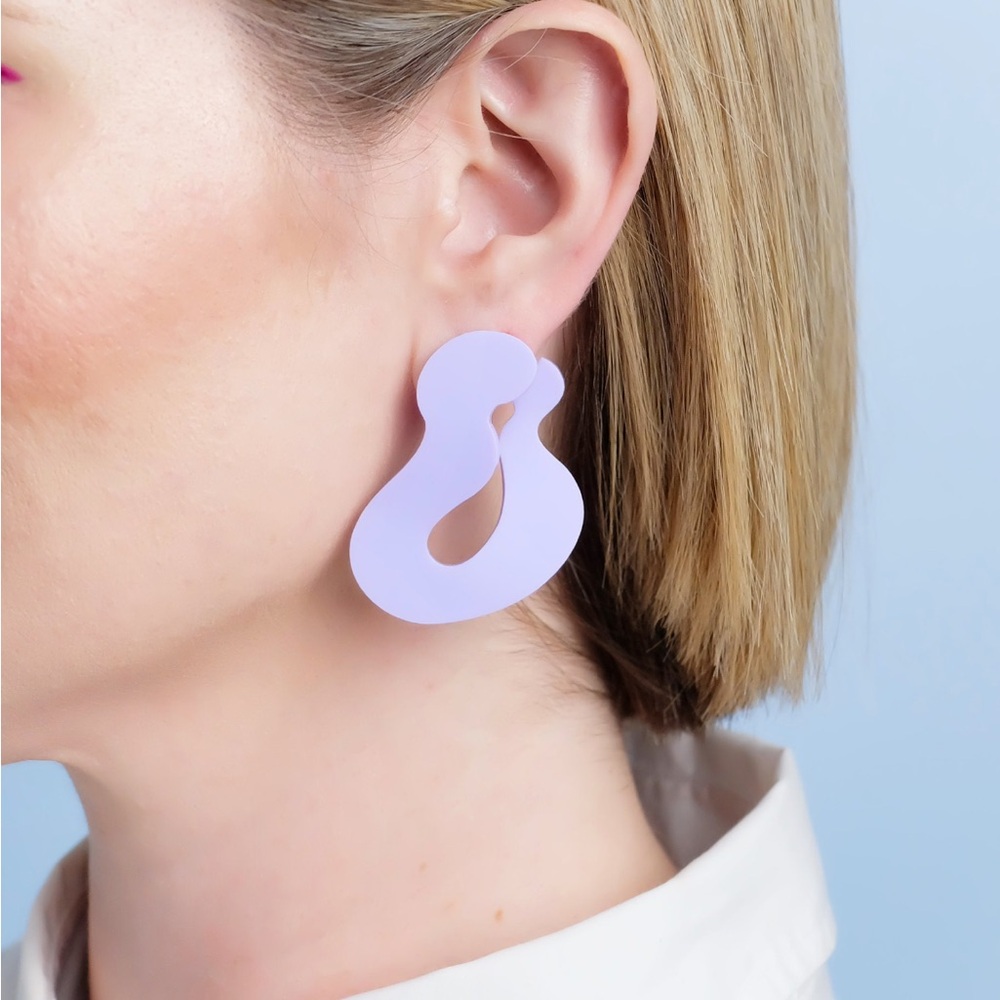 Light Purple Lilac Matte Asymmetric Wave Stud Acrylic Earrings